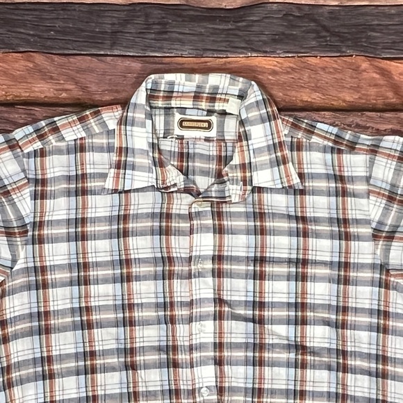 Vintage 80s Plaid Button Down Shirt Bambergers 1980s Short Sleeve Shirt - Picture 2 of 5